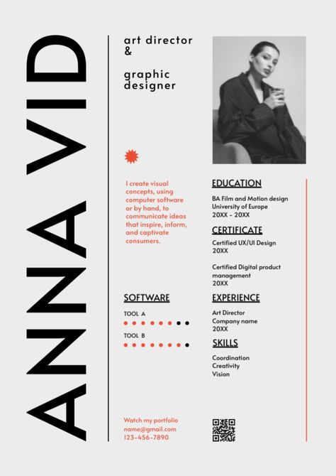 Interesting Resume Design, Photographer Resume Design, Resume Template Graphic Design, Unique Cv Design, Creative Resumes For Designers, Art Director Resume Design, Graphic Design Resume Examples, Graphic Designer Resumes, Personal Resume Design