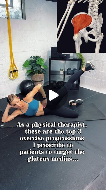 Kaylee Kuzma, PT, DPT on Instagram: "✨MY TOP 3 GLUTE MEDIUS EXERCISE PROGRESSIONS✨   Since a lot of you liked my post about the importance and benefits of strengthening the gluteus medius I figured I would provide some exercise examples on how to best strengthen this muscle! 💪🏼   ✨EXERCISE PROGRESSIONS ✨  1. Side-lying hip abduction  - Modified side plank hip abduction - Side plank hip abduction   2. Supported single leg squats  - Unsupported single leg squats   3. Kick stands RDL (making sure most of your weight is through the working leg and the other leg is there for balance)  - Single leg RDL   Strengthening the glute med can prevent hip, low back, knee, and foot pain, improve single leg stability, sport performance, and running/gait mechanics!   Save these for your next glute or acc Hip Abduction, Exercise Examples, Single Leg Rdl, Glute Medius, Gluteus Medius, Side Plank, Sport Performance, Foot Pain, Benefits