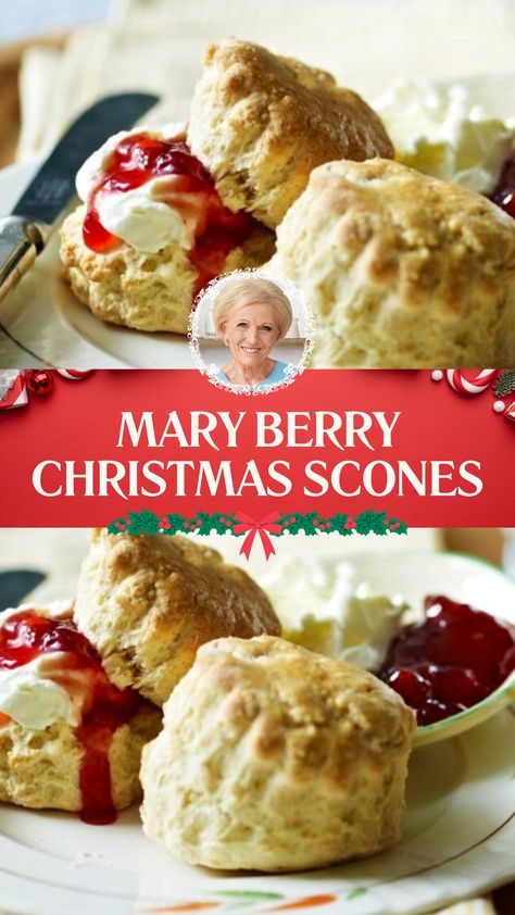 Mary Berry Christmas Scones British Scones Recipe Mary Berry, Christmas Morning Scones, British Scones Traditional, British Baking Recipes, Christmas Scones Recipe, American Christmas Food, Great British Baking Show Recipe, Christmas Afternoon Tea Ideas, Great British Bake Off Recipes