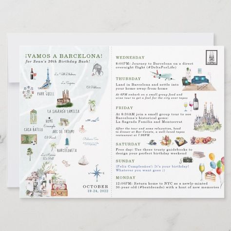 Boarding Pass Weekend in Spain Invitation - Spain 30 Birthday Invitation, Reception Program, 30th Birthday Bash, Surprise Birthday Invitations, Wedding Brunch, Event Card, College Friends, Shop Wedding, Illustrated Map