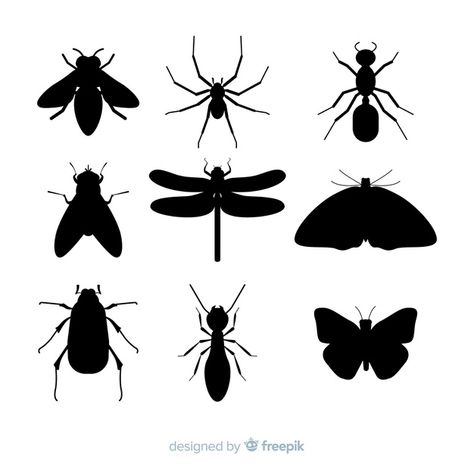 Flat insect silhouette collection Free Vector Vector Online, Free Stencils, Silhouette Stencil, Vector Background Pattern, Insect Art, Cartoon Background, Tree Silhouette, Stencil Art, Seamless Pattern Vector