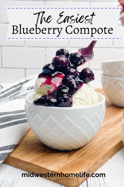 Blueberry Compote is an easy and delicious blueberry sauce you can make with just 5 simple ingredients in about 10 minutes. Delicious on top of pancakes, ice cream, cheesecake -- everything! Blueberry Compote Recipe, Ice Cream Cheesecake, Compote Recipe, Cream Cheesecake, Blueberry Compote, Blueberry Syrup, Blueberry Sauce, Fruit Compote, Easy Blueberry