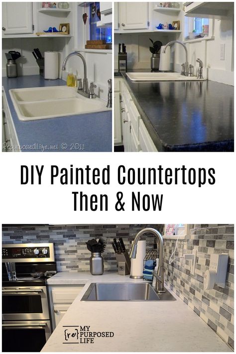 Painted years ago, I decided to do it again! Painted kitchen countertops tips and tricks to revive an outdated kitchen. It's so easy! #MyRepurposedLife #paint #kitchen #countertops #diy #htp #allinonepaint via @repurposedlife Htp Paint Projects, Kitchen Countertops Paint, Painted Kitchen Countertops, Diy Painted Kitchen, Painted Countertops Diy, Painting Bathroom Countertops, Giani Countertops, Giani Countertop Paint, Painted Countertops