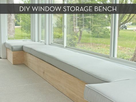 Make It: Custom DIY Window Bench -- with Storage! #["fabric", "wood", "contemporary", "minimalist", "scandinavian", "traditional", "transitional", "Sewing & Upholstery", "woodworking", "Dining room", "living room", "Office & Workspace", "outdoor", "bench", "How-To", "Inspiration", "seating", "storage"] Kitchen Window Seat Ideas, Window Storage Bench, Modern Bench Seat, Diy Bench Seat, Kitchen Storage Bench, Diy Window Seat, Window Bench Seat, Window Seat Kitchen, Kitchen Table Bench