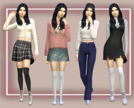 Sims 4 no cc outfits, my ID is Yuna_licht. #ts4 #sims4 #sims4outfits #lookbook Sims 4 Clothes No Cc, Sims 4 Characters No Cc, The Sims 4 Outfit Ideas No Cc, Sims Outfits No Cc, Sims Outfit Ideas, Sims 4 Outfits No Cc, Sims 4 Base Game Outfits Ideas, Sims4 Outfits, Sims4 Ideas