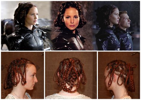 The braid nest Katniss wore for the tribute parade in Hunger Games Hunger Games Hair, Tribute Parade, Carnival Hairstyles, Braid Crown Tutorial, Hunger Games Katniss, Barbie Hair, Katniss Everdeen, Crown Braid, Hunger Games