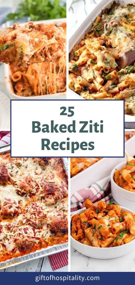 We've rounded up 25 ways to make baked ziti, and you're sure to find one that you love. From baked ziti with sausage to baked ziti with no meat, these recipes include classic recipes and new twists on the traditional. Freezer Ziti Bake, Leftover Ziti Ideas, Baked Ziti With No Ricotta, Best Baked Ziti Recipe Italian Sausages, Oven Baked Pasta Dishes, Baked Ziti No Ricotta, Baked Ziti No Meat, Baked Zitti, Baked Ziti With Italian Sausage