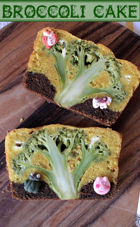 Broccoli is by far my favorite vegetable. If I didn’t abide by the urban hipster bible and only buy local organic produce I would eat broccoli every day and never get sick of it. With cheese, steamed with lemon, in a casserole. IN A CAKE OMG! Making pictures inside food with a broccoli tree, be still my beating heart! Amazing Broccoli Recipes, Fun Broccoli Recipes, Aesthetic Broccoli, Scared About Broccoli, Broccoli Magazine, Broccoli Bread, Word Cake, Ugly Food, Scary Food