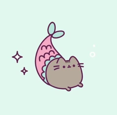 Mermaid Cat Drawing, Pusheen Cat Tattoo, Pusheen Painting, Pusheen Tattoo, Pusheen Mermaid, Mermaid Doodle, Punk Mermaid, Kawaii Comic, Pusheen Stickers