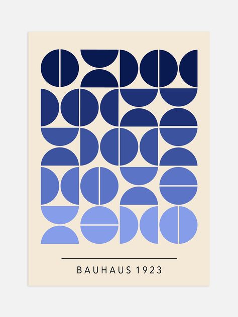 Blue Geometric Bauhaus Poster – Luxe Poster Co Portfolio Illustration, Retro Map, Bauhaus Art, Bauhaus Poster, Mid Century Scandinavian, Blue Gradient, Black And White Abstract, Flower Market, Map Print