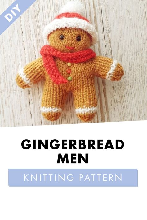 Knit Gingerbread Man Pattern, Gingerbread Man Knitting Pattern Free, Knitted Gingerbread Man, Gingerbread Knitting Pattern, Knitted Gingerbread Man Free Pattern, Knitted Christmas Decorations Free, Christmas Knitting Patterns Free Xmas, Man Knitting, Simple Christmas Decorations