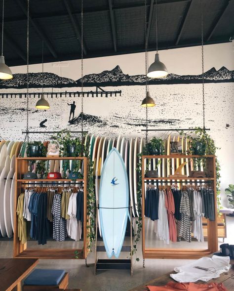 Surf Shop Boutique, Surf Shop Interior Design, Beach Shop Design, Surf Shop Interior, Surf Shop Aesthetic, Coastal Boutique, Surf Cafe, Surf Shops, Surf Boutique