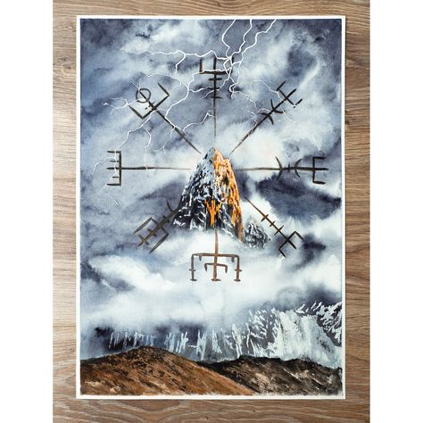 Excited to share this item from my #etsy shop: Original Watercolor Algiz Mountain Painting, Viking Compass Vegvisir Thunder, Magic Rune Norse Pagan home decor Futhark Odin Mystic Wall art Thunder Magic, Pagan Home Decor, Pagan Home, Mountain Painting, Norse Pagan, Viking Runes, Mountain Paintings, Etsy Business, Beautiful Artwork