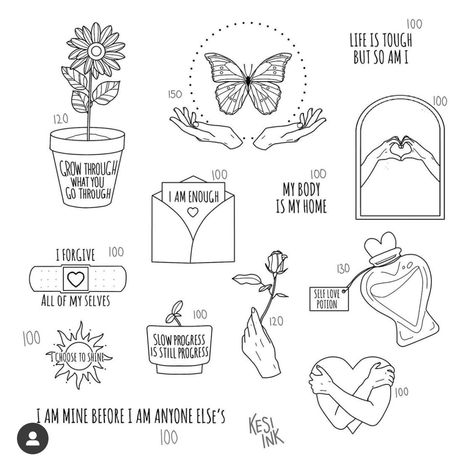 Patch Work Tattoo Ideas Female, Small Tattoos About Body Positivity, Sticker Book Tattoo Sleeve, Doodle Tattoos For Women, Sticker Tattoos Sleeve, Flash Art Tattoos For Women, Fine Line Book Tattoo, Lover Tattoo Ideas, Brain Tattoo