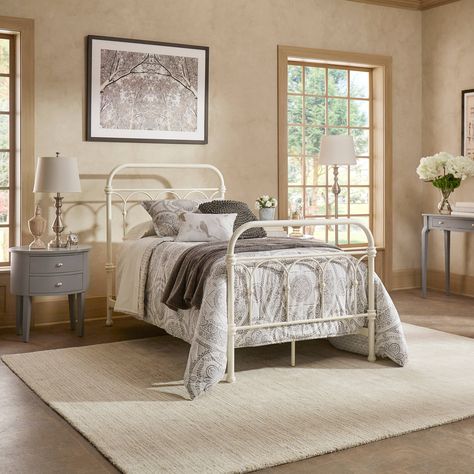 Free 2-day shipping. Buy Chelsea Lane Abingdon Metal Bed, Multiple Sizes at Walmart.com Vintage Bedframe, Twin Bed White, Metal Twin Bed, White Metal Bed, Headboard Bedroom, Vintage Bedroom Furniture, White Bed Frame, Bed White, White Bedroom Furniture