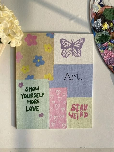 Seni Dan Kraf, Small Canvas Paintings, Simple Canvas Paintings, Cute Canvas Paintings, Easy Canvas Art, Canvas Painting Designs, Easy Doodle Art, Cute Canvas, Cute Paintings