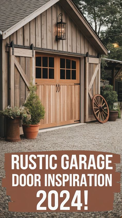 Give your garage a rustic upgrade with Exterior Barn Doors! Perfect for a Garage Remodel, these doors complement Garage Design ideas beautifully. Blend Garage Design Interior details with outdoor charm for a cohesive look. Add character to your Garage House with these stunning designs for 2024! #gg #homedesigninsider #rusticgarageideas Replace Garage Door With French Doors, Modern Garage Door Styles, Luxury Garage Doors, Barn Door Garage Doors, Garage Ideas Exterior, Wood Look Garage Doors, Rustic Garage Ideas, Garage Doors Ideas, Stylish Garage