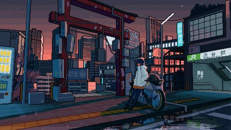 Anime Pixel Art Wallpaper Desktop, How To Pixel Art, Anime Header, Pixel City, 1366x768 Wallpaper Hd, Pixel Art Landscape, Wallpaper Engine, Pixel Art Background, Pixel Animation