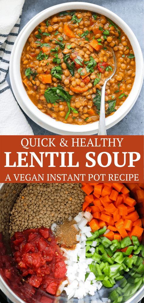 Healthy Lentil Soup Instant Pot, Instant Pot Soup Vegetable, Easy Healthy Lentil Soup, Instant Pot Lentil Soup Vegan, Vegetable Bean Soup Instant Pot, Instant Pot Vegan Lentils, Spinach Lentil Soup Instant Pot, Instant Pot Curry Lentil Soup, Brown Lentil Recipes Instant Pot