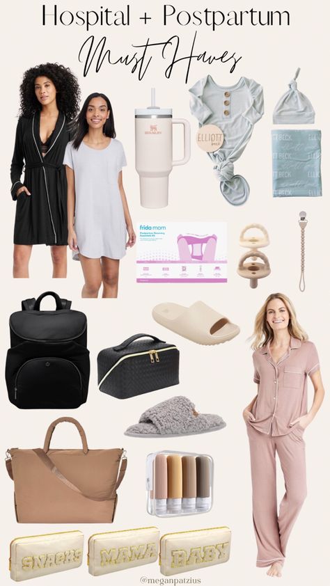 Hospital bag & postpartum must haves for mom and baby. Pregnancy & birth packing checklist. Hospital Hairstyles Labor, Postpartum Hospital Outfit, What To Pack In Hospital Bag, Hospital Outfit For Mom, Hospital Bag Must Haves, Postpartum Prep, Postpartum Outfits, Delivery Hospital Bag, Hospital Bag For Mom To Be