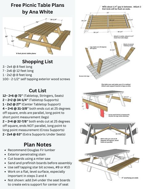 6 Ft Picnic Table Plans, Free Pallet Project Plans, Diy Picnic Table Easy, Octagon Picnic Table Plans, Picnic Table Woodworking Plans, Pallet Picnic Tables, Build A Picnic Table, Quick Woodworking Projects, Diy Picnic