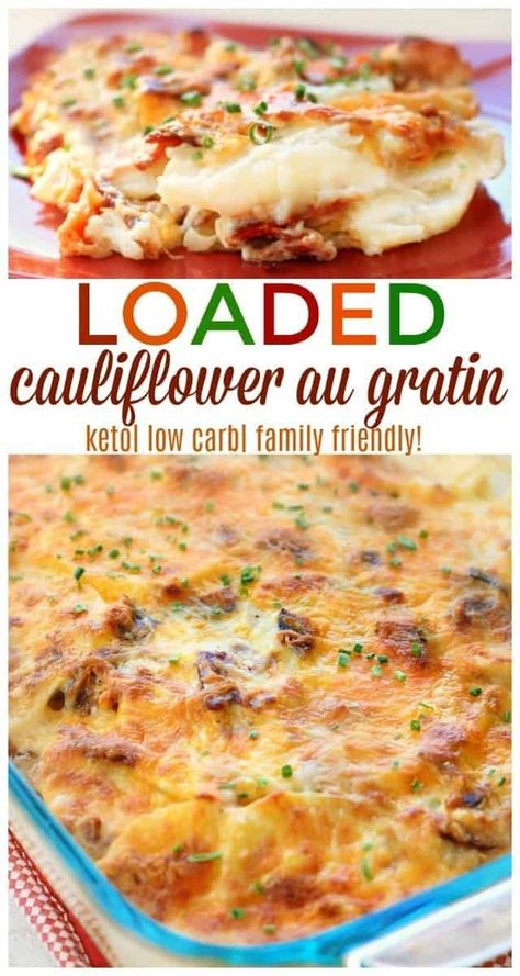 This loaded cauliflower au gratin will become your family's new favorite keto side dish. This low carb dish is filled with cauliflower, cheese, and bacon! It is a quick and easy recipe that is perfect for a dinner or a side dish. Grab the recipe for this keto loaded cauliflower au gratin today! You and your family will love it! #recipes #dinner #easyrecipe #keto #lowcarb Cauliflower Au Gratin, Loaded Cauliflower, Quick Side Dishes, Easter Dinner Recipes, Low Carb Diet Plan, Low Carb Diets, Low Carb Sides, Low Carb Side Dishes, Keto Side Dishes