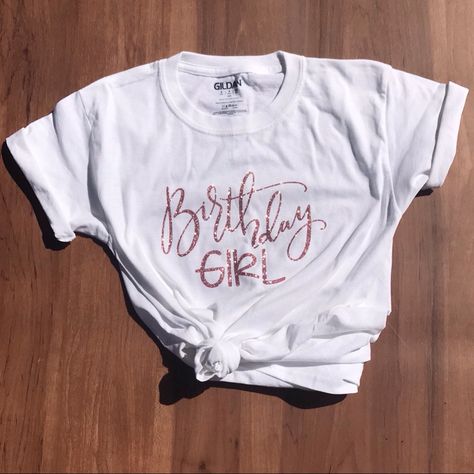 100% Preshrunk Cotton White With Rose Gold Glitter Happy Birthday!!! Bundle With Birthday Squad Tees And Get 2/$30! Star Wars Graphic Tees, Yellow Polo Shirt, Camo And Pink, Glitter Birthday, Leopard Print Shorts, One Clothing, Rose Gold Glitter, Girls Tees, Knitted Tshirt