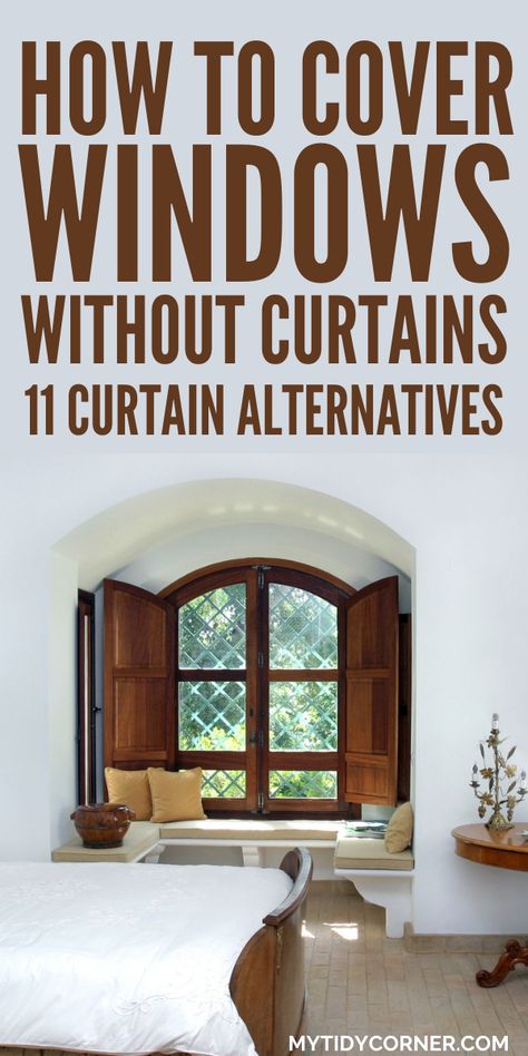 window curtain alternatives Alternatives To Curtains And Blinds, Window Curtain Alternatives, How To Cover A Window Without Curtains, Cabin Window Treatments Living Room, Window Close To Wall Curtains, Blinds Alternative Ideas, Casement Window Treatments, Room With No Windows Ideas, No Curtains On Windows Ideas