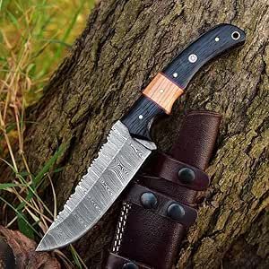 Skinner Knife, Bushcraft Knife, Camping Knife, Bushcraft Knives, Outdoor Hunting, Camp Knife, Hunting Knife, Leather Sheath, Olive Wood