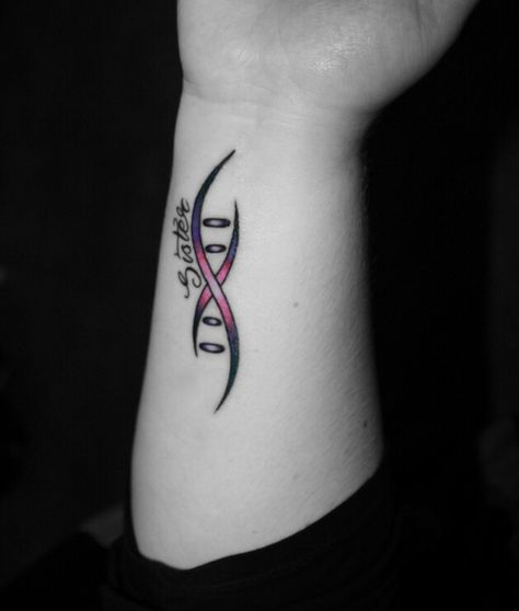 Brca2 Tattoo, Matching Dna Tattoos, Dna Tattoo Family, Dna Wrist Tattoo, Music Dna Tattoo, Dna Strand Tattoo Design, Music Dna Tattoo Ideas, Dna Strand Tattoo, Ella Tattoo