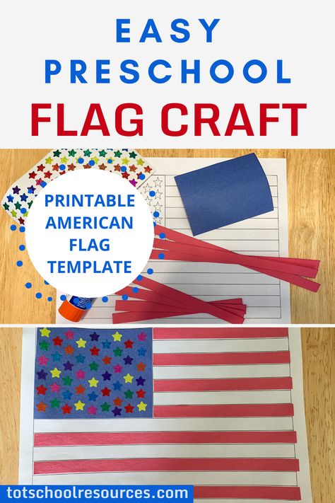 Flag Day Preschool Activities, Flag Craft Ideas, American Flag Crafts For Kids, American Flag Template, Printable American Flag, American Flag Craft, American Flag Crafts, Toddler Bible, Fourth Of July Crafts For Kids