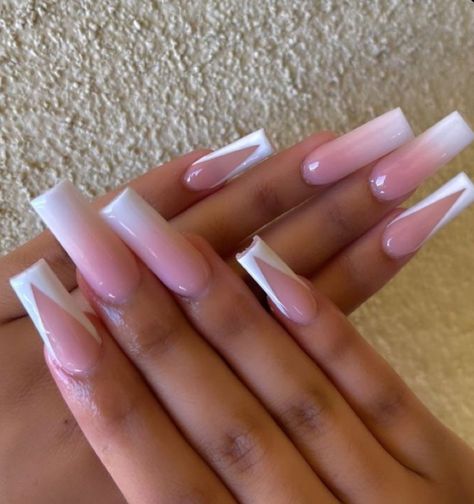 Ombré Nails French Tip, Balerin Nails Designs, Long Ombre Acrylic Nails, Rosa French Nails, Ombre Nails Square, Ombre French Nails, Tapered Square Nails, Pink Ombre Nails, Ombre Acrylic Nails