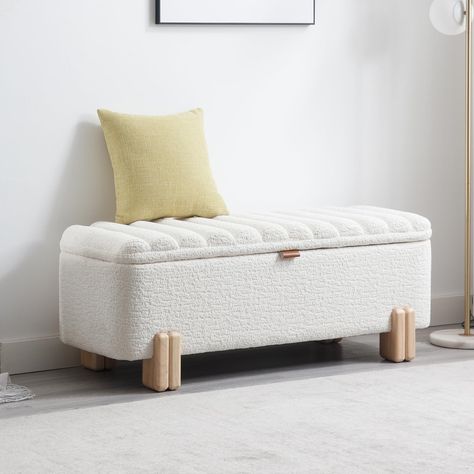 PRICES MAY VARY. 🧸[Modern Storage Bench] This wavy top trimmed upholstered bench is designed with hidden storage space inside for both sitting and storage, making it easy to organize your belongings, which is a great choice for small family spaces 🧸[Comfy Bedside Bench] Made of comfortable skin-friendly sherpa fabric, and covered with soft and elastic sponge cushion, providing soft seating for your bedroom and entrance hall, allowing you to sit comfortably and relax 🧸[Sturdy and Stable] The o Bedroom Bench With Storage Target, Indoor Storage Bench, Sofa Cumbed Design, Bedside Bench, Modern Storage Bench, Bedroom Sitting, Bedroom With Sitting Area, Storage Bench Bedroom, Storage Benches