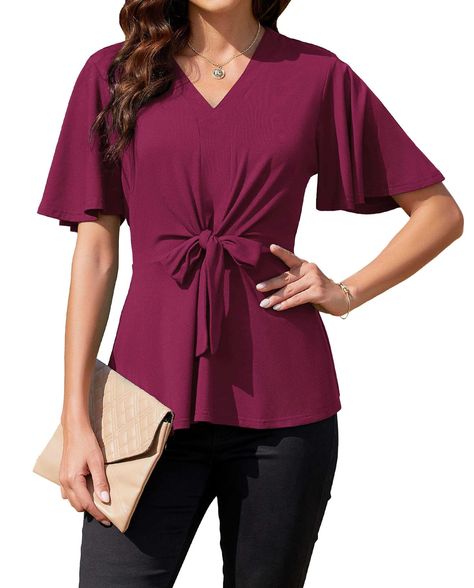 Tie Front Tops, Trendy Outfits For Women, 4h Projects, Dressy Blouses, Ladies Tops Blouses, Curated Closet, Peplum Tops, Womens Tops Dressy, Dressy Blouse