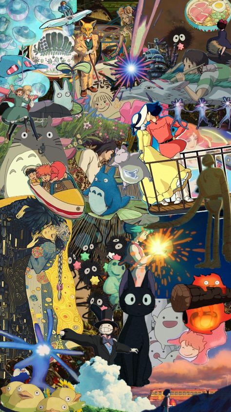 Ghibli Collage, Ghibli Wallpaper, Studio Ghibli Poster, Japan Graphic Design, Studio Ghibli Background, Ghibli Artwork, Studio Ghibli Art, Ghibli Art, Ghibli Movies