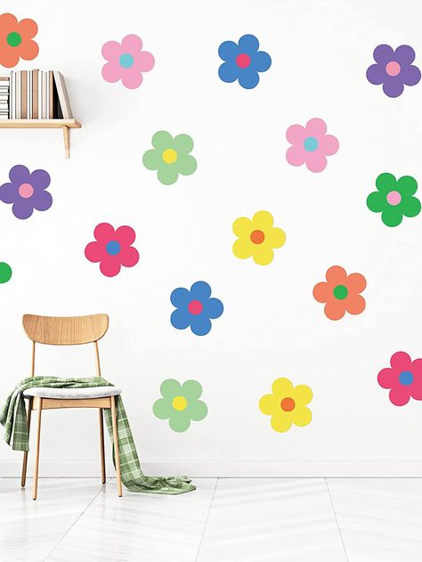 2pcs/set Flower Print Wall Sticker, Colorful Self Adhesive Wall Art Decal For Home DecorI discovered amazing products on SHEIN.com, come check them out! Diy Dorm Decor, Girl Dorms, Dorm Room Wall Decor, Adhesive Wall Art, Dorm Room Walls, Flower Wall Decals, Flower Wall Stickers, Cute Flowers, Teen Room Decor