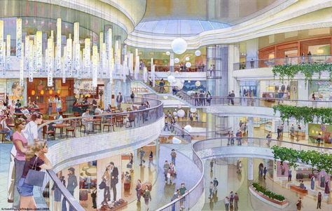 Architectural Sketching, Shopping Mall Interior, Shopping Mall Design, Architectural Renderings, Architectural Illustration, System Architecture, Mall Design, Interior Design Sketches, Sketching Techniques