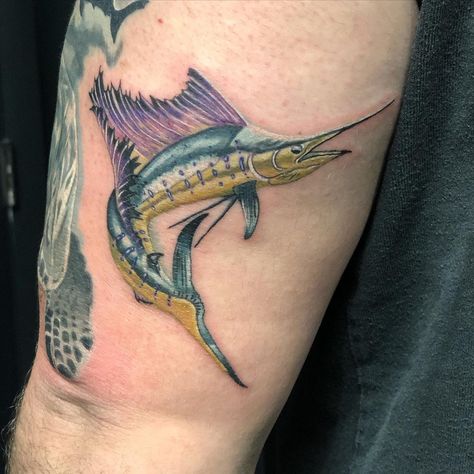 Sailfish Tattoo, Theme Tattoos, Ocean Theme Tattoos, Sail Fish, Tattoos Men, Ocean Theme, Ocean Themes, Forearm Tattoos, Fish Tattoos