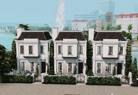 Classical Townhomes | Patreon Modern Parisian Apartment, Modern Parisian, Townhouse Exterior, Townhouse For Rent, Sims 4 House Building, London Townhouse, Tumblr Sims 4, Sims 4 House Design, Casas The Sims 4