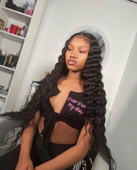 Baddie Crimped Hair, Black Wig With Crimps, 30 Inch Wig With Crimps, Hair With Crimps, Crimped Hair Middle Part, Crimped Frontal Wig, Buss Down Middle Part With Crimps, 30 Inch Crimped Hair, Long Hair With Crimps Black Women