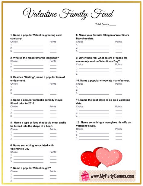 Free Printable Valentine’s Day Feud Game Valentines Family Feud Questions And Answers, Valentine Church Games, Left Right Valentine Game Free Printable, Galentines Party Games Free, Valentine This Or That, Valentine Games For Church Group, Church Valentines Party Games, Valentine Games For Church, Banquet Games