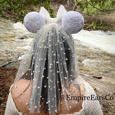 These stunning white, ivory and pearl Minnie ears are perfect for a Disney Fairytale Wedding! Minnie Bride Ears, Pearl Minnie Ears, Disney Ears Bride, Bride Minnie Ears, Bridal Mickey Ears, Wedding Mickey Ears, Bride Mickey Ears, Bridal Disney Ears, Bride Disney Ears