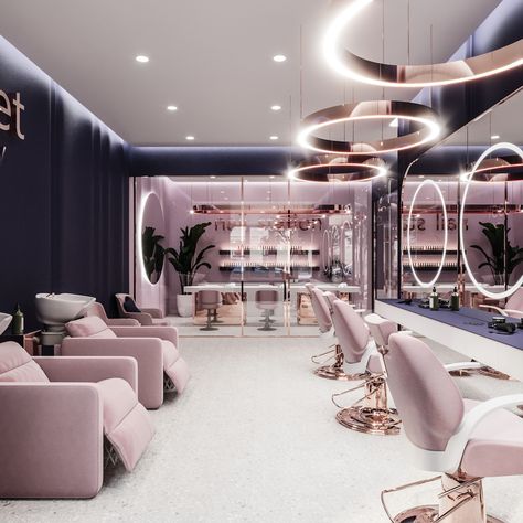 sweet beauty salon Hair And Nail Salon Ideas Interior Design, Big Beauty Salon, Beauty Saloon Interiors Ideas, Classy Beauty Salon, Beauty Salon Decor Ideas Luxury, Salon Architecture Design, Luxury Beauty Salon Design Interior, Salon Sweet Ideas, Salon Shop Ideas