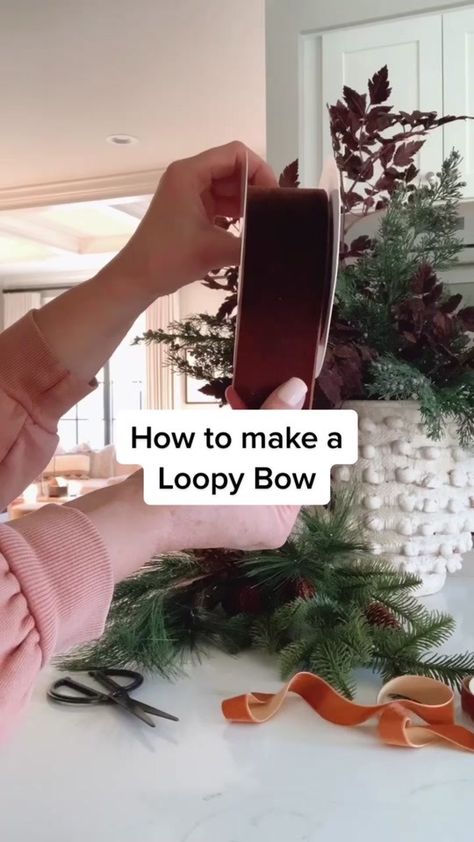 🍋 IYKYK but…if you need to know, here you go! A loopy bow made of cho... | TikTok Stair Garland, Loopy Bow, Velvet Bows, Chocolate Color, Velvet Bow, Velvet Ribbon, How To Make Bows, Christmas 2024, Interior Styling