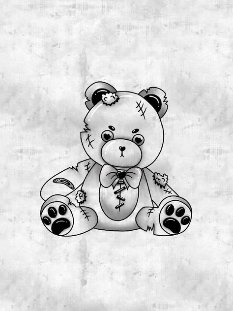 2024 Tattoo, Teddy Bear Drawing, Bear Tattoos, Bear Drawing, Flash Tattoos, Bear Tattoo, Dark Floral, Old School Tattoo, Bear Doll