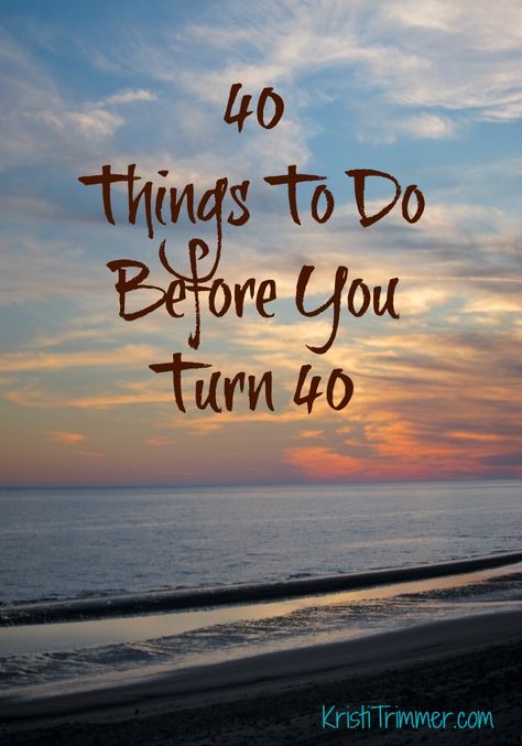 40 Things To Do Before You Turn 40 http://kristitrimmer.com/40-things-to-do-before-you-turn-40/ Today is my last day in my 30s! What would you add? Any advice for turning 40? #bucketlist 40 Year Old Bucket List, Turning 40 Birthday Ideas, 40th Birthday Decoration Ideas For Women, 40 Birthday Ideas For Woman Turning 40, Turning 40 Bucket List, Quotes For Me, Annual Goals, Birthday Ideas For Women, In My 30s