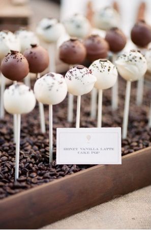 cake pops Coffee Bridal Shower, Cake Pop Displays, Chocolate Cake Pops, Park Plaza, Wedding Cake Pops, Candy Bar Wedding, Coffee Party, Coffee Wedding, Coffee Theme