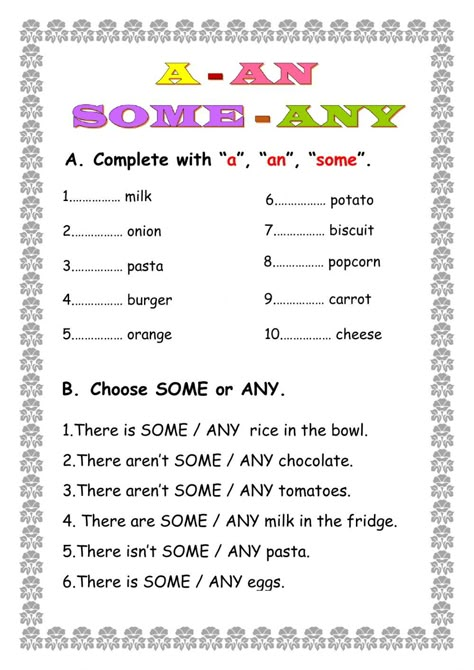 A-an-some-any - Interactive worksheet Some And Any Exercises, Any Some Worksheet, Some And Any Worksheets, A An Some Any Worksheet, A An The Worksheet, Some Any Worksheet, A An Worksheet, Daily Oral Language, Food Worksheet