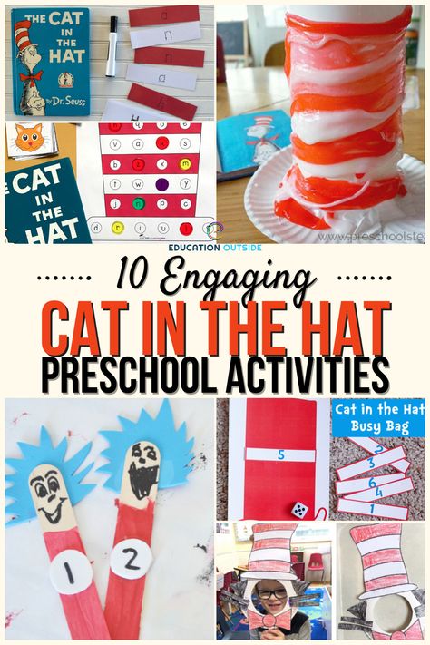 Cat And The Hat Preschool Activities, Cat In The Hat Math Activities, Dr Seuss Cat In The Hat Craft, Cat And The Hat Activities, The Cat In The Hat Activities Preschool, Dr Seuss Circle Time Ideas, Dr Seuss Outdoor Activities, Cat In The Hat Preschool Activities, The Cat In The Hat Activities