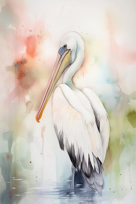 Pelicans In Flight Painting, Watercolor Art Coastal, Pelican Stained Glass Pattern, Birds In Watercolor, Pelican Drawing, Pelican Painting, Pelican Art, Pelican Bird, Bird Watercolor Paintings